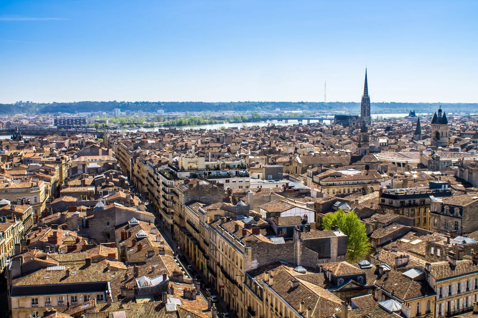 Les toits de Bordeaux et la Garonne vus depuis la tour Pey-Berland