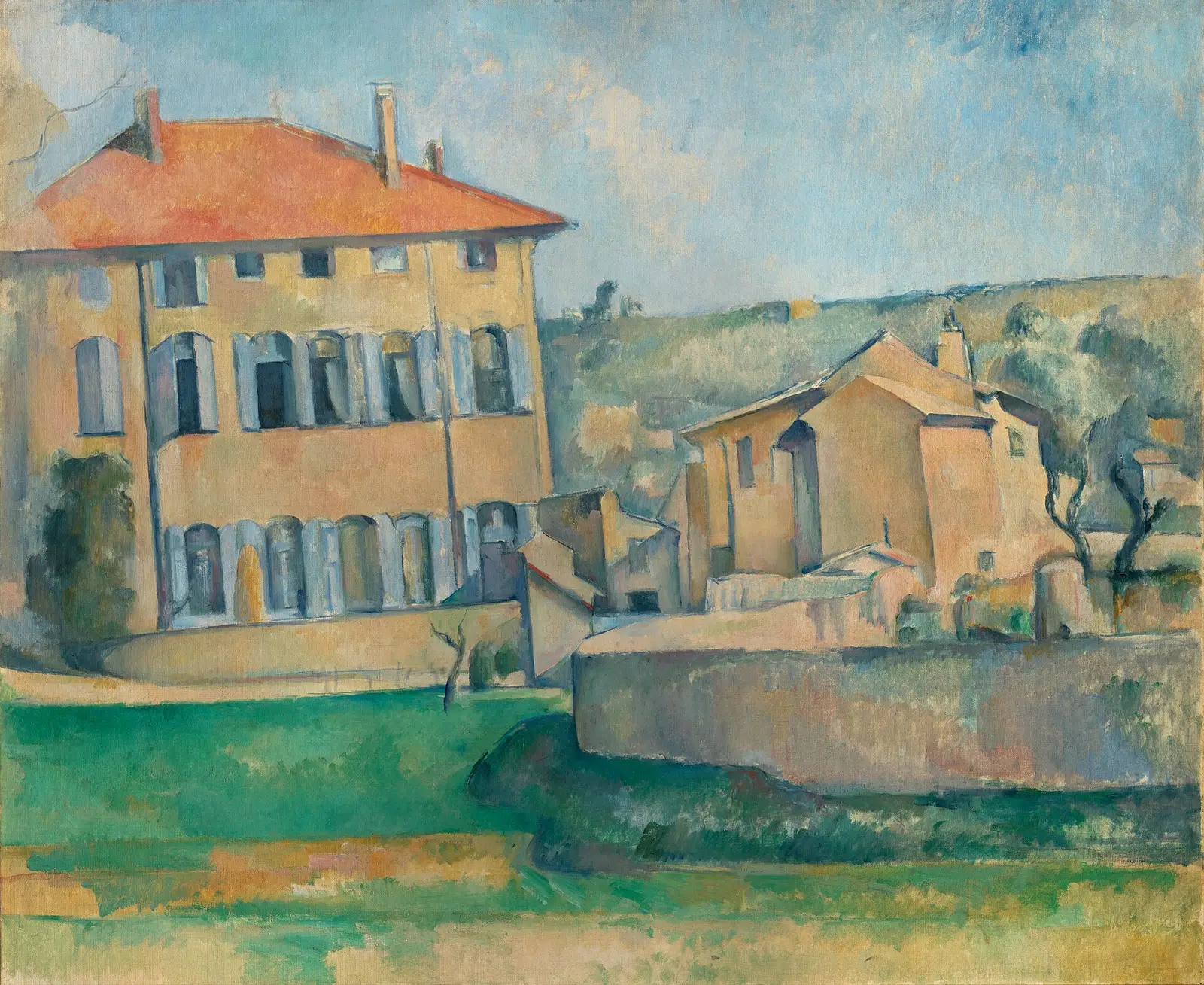 Stone bastide in the Aix-en-Provence countryside and its plane trees