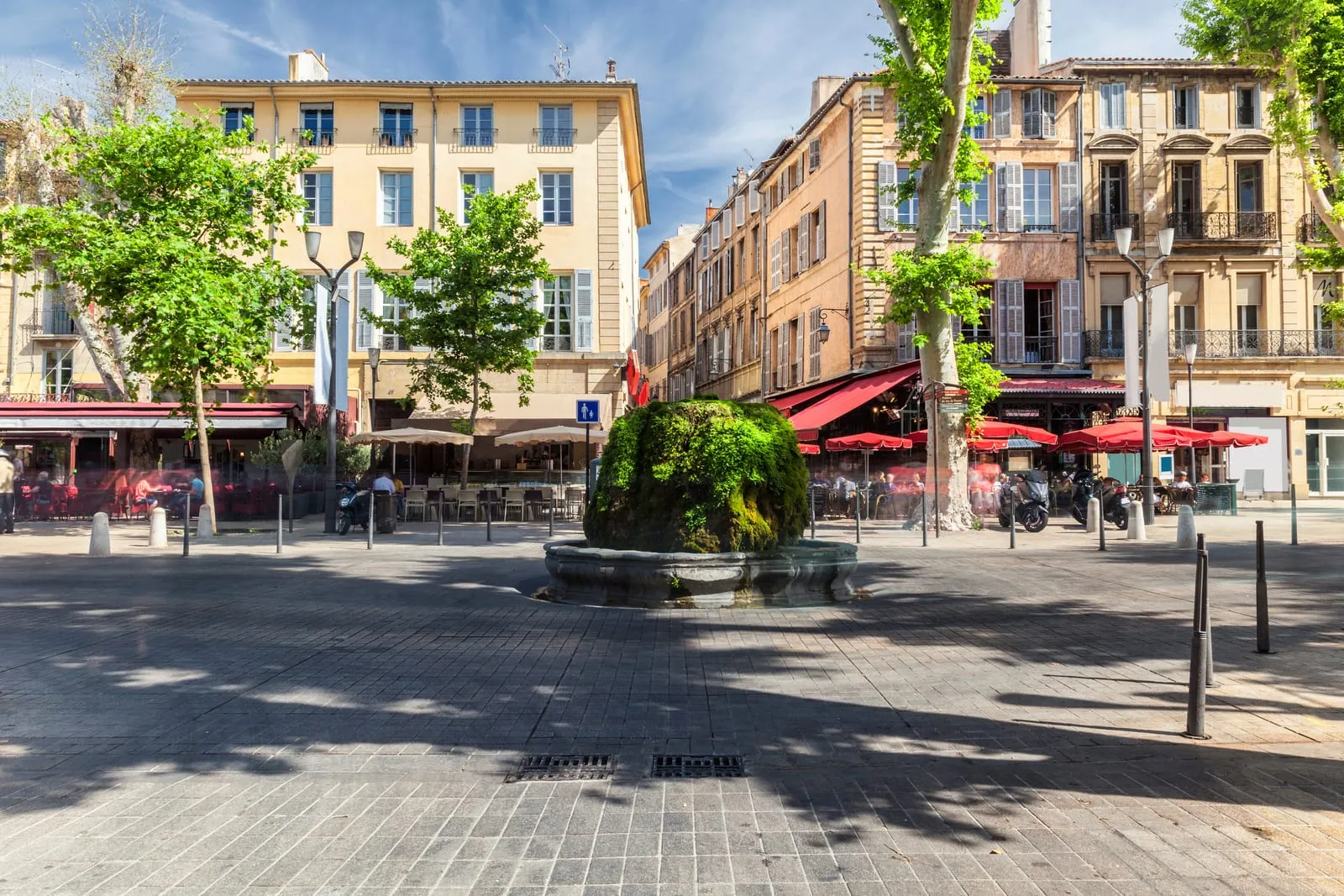 Une terrasse de café sous les platanes du cours Mirabeau à Aix-en-Provence