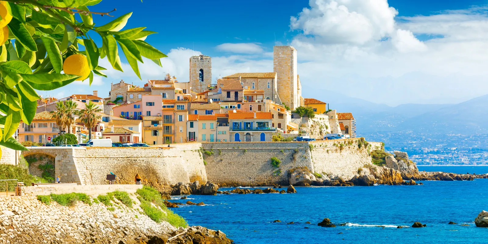 The old town of Antibes on its ramparts above the sea