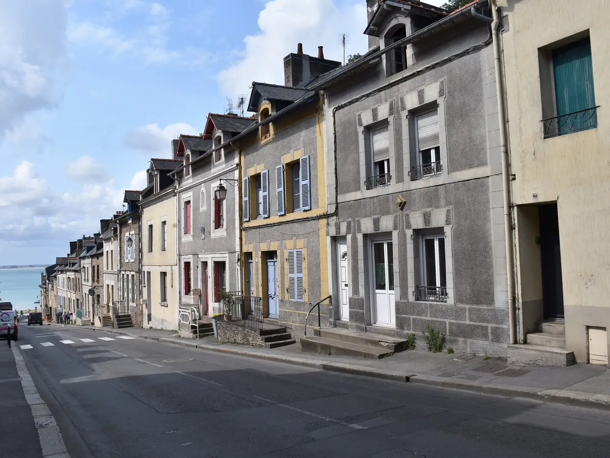The harbour street of Cancale, oyster town of the Mont-Saint-Michel bay