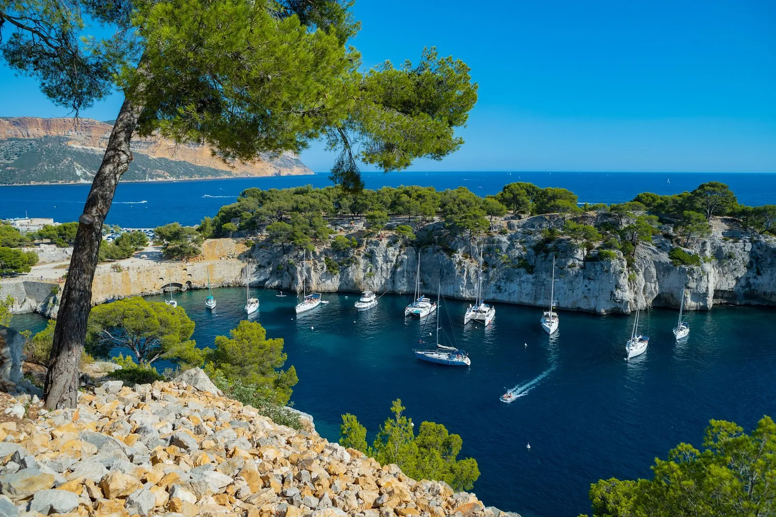 Yachts at anchor in a calanque of Cassis
