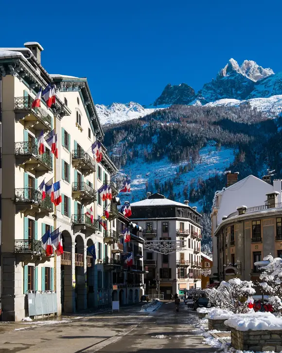 The Mont Blanc massif and the Aiguille du Midi above Chamonix