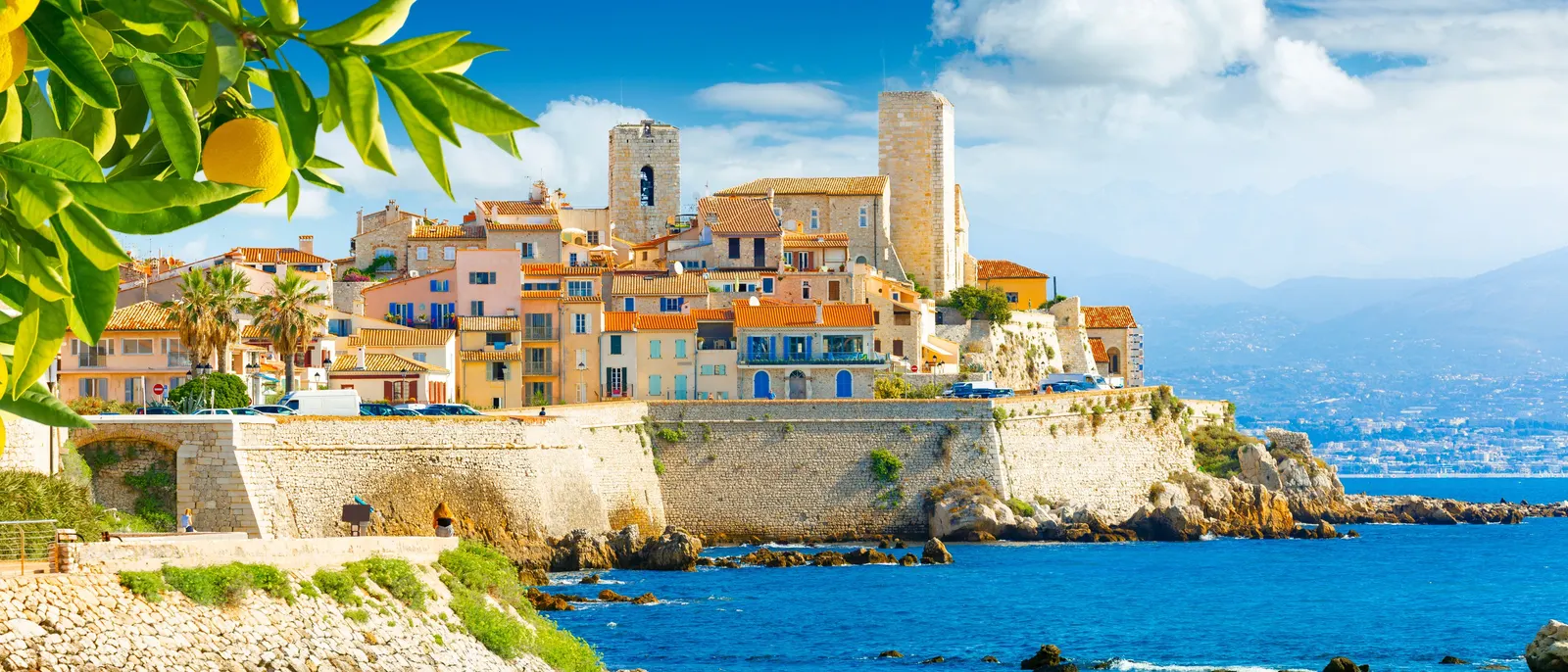 The old town of Antibes and its ramparts above the sea