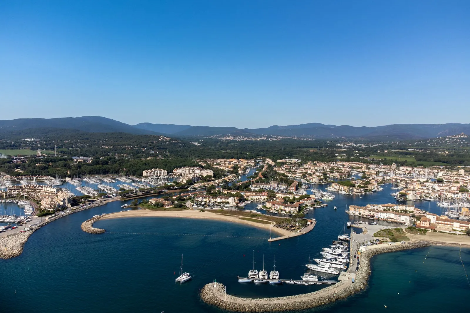 The Gulf of Saint-Tropez from the air: Port Grimaud, Port Cogolin and the Maures hills