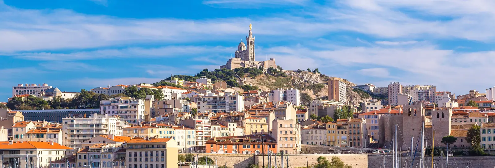 The Vieux-Port and the Basilica of Notre-Dame de la Garde in Marseille