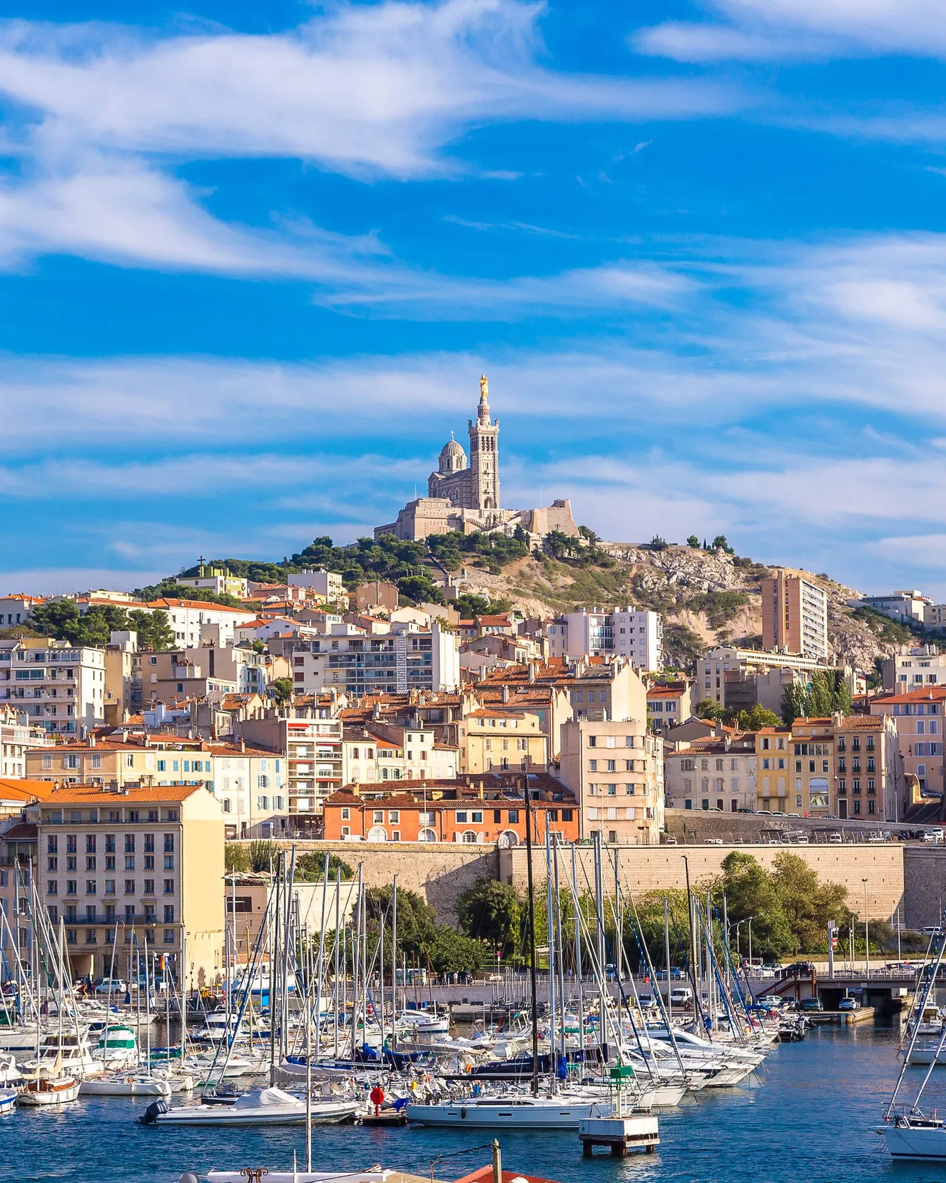 The Vieux-Port and the Basilica of Notre-Dame de la Garde in Marseille