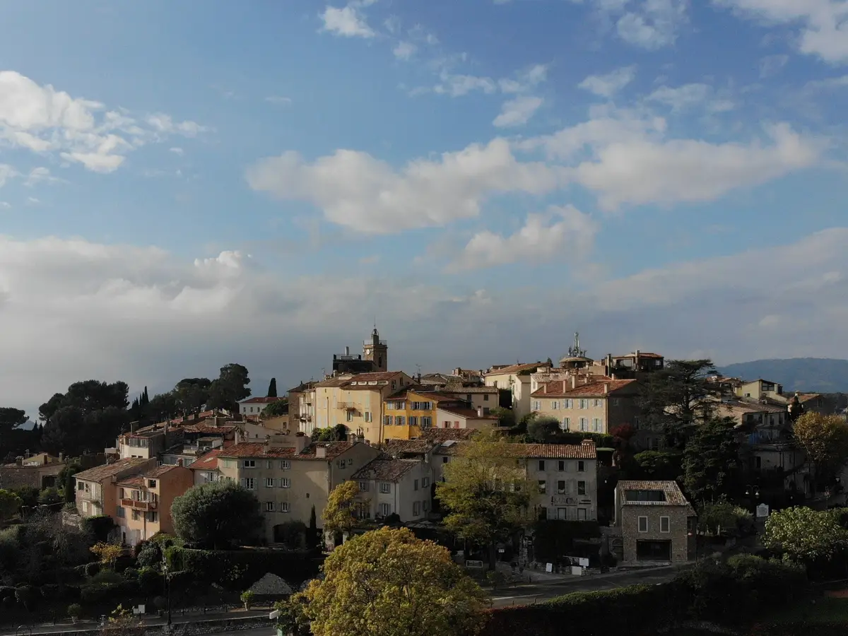 The old village of Mougins and its tiled roofs, in the pine woods behind Cannes