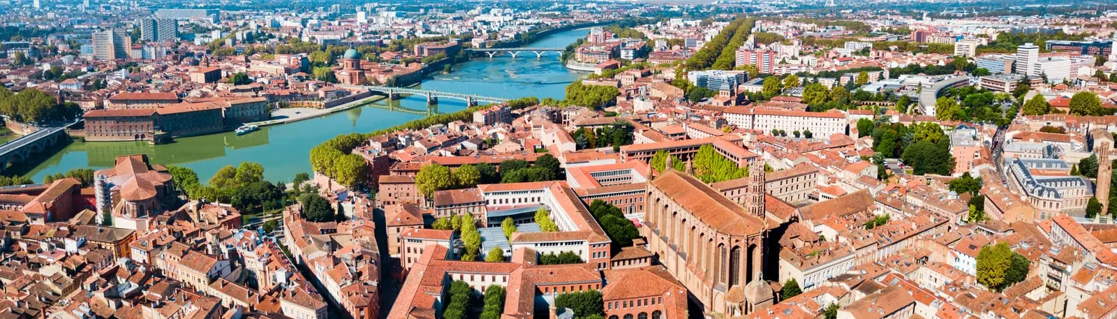The pink city and the Garonne seen from the air