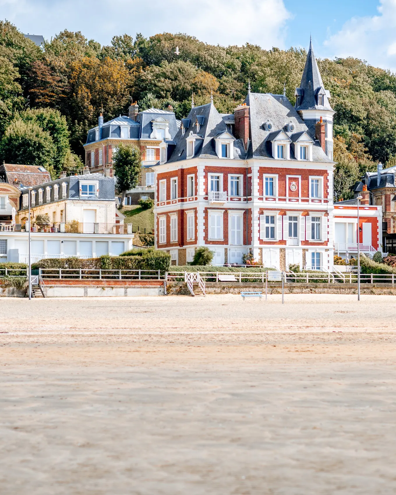 The Belle Époque villas of the Trouville seafront, seen from the beach