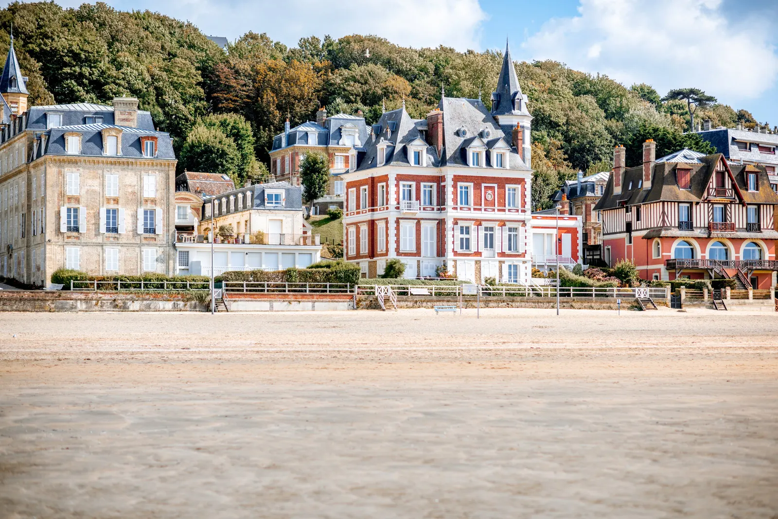 The Belle Époque villas of the Trouville seafront, seen from the beach