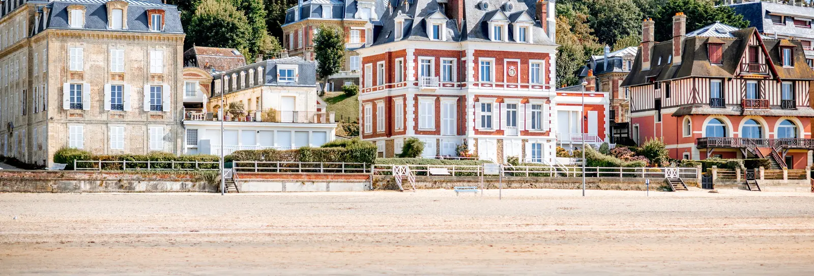 The Belle Époque villas of the Trouville seafront, seen from the beach