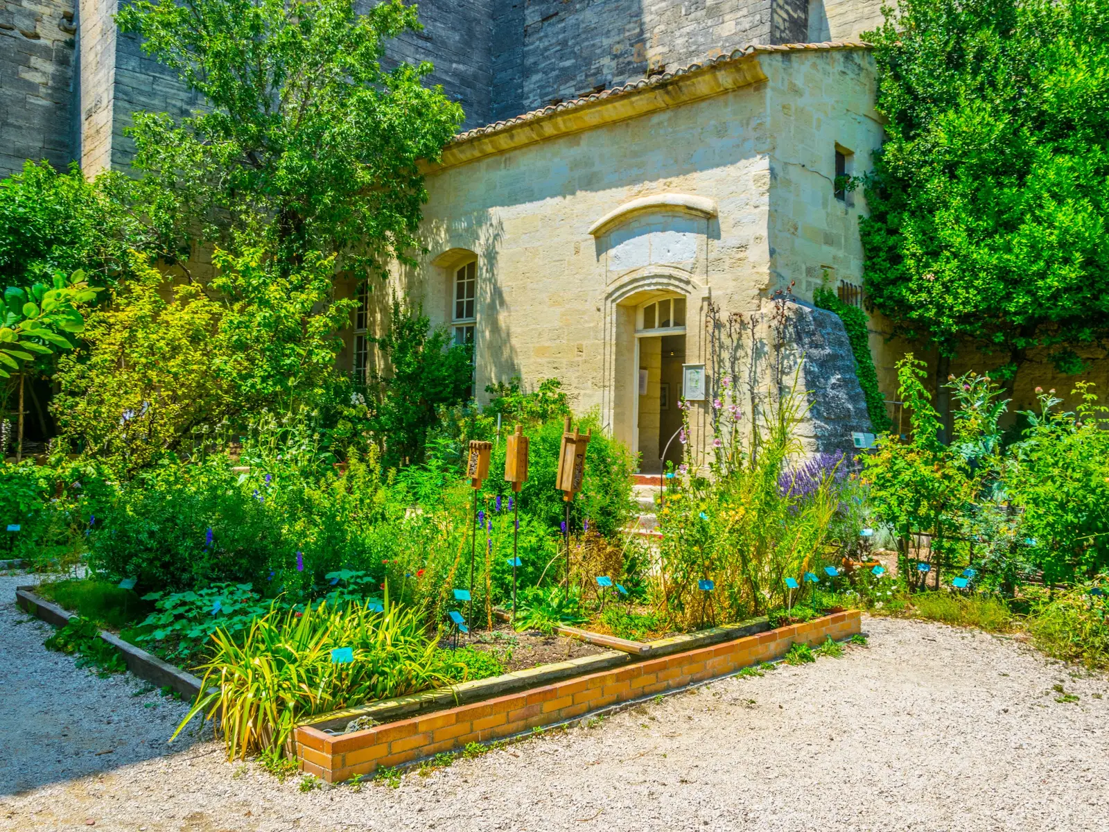 Le jardin médiéval d’Uzès, ses carrés de plantes et ses murs de pierre blonde