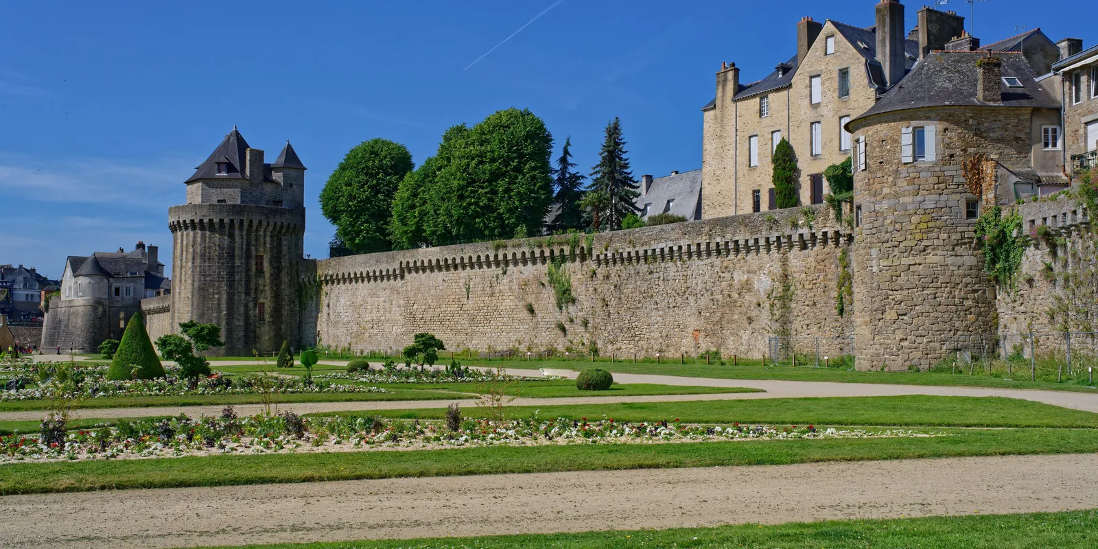 The rampart gardens of Vannes and a tower of the city wall