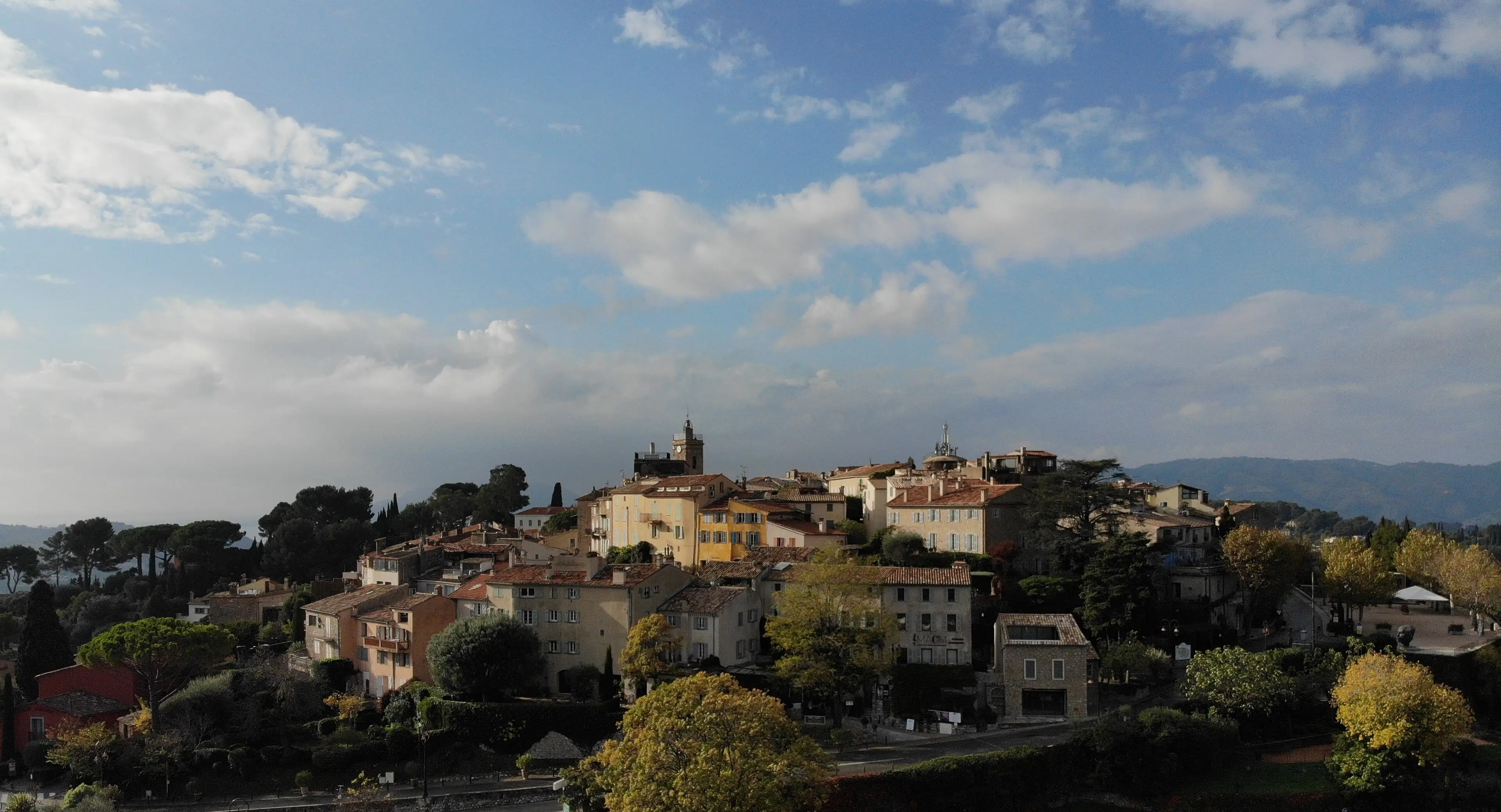 The old village of Mougins and its tiled roofs, in the pine woods behind Cannes