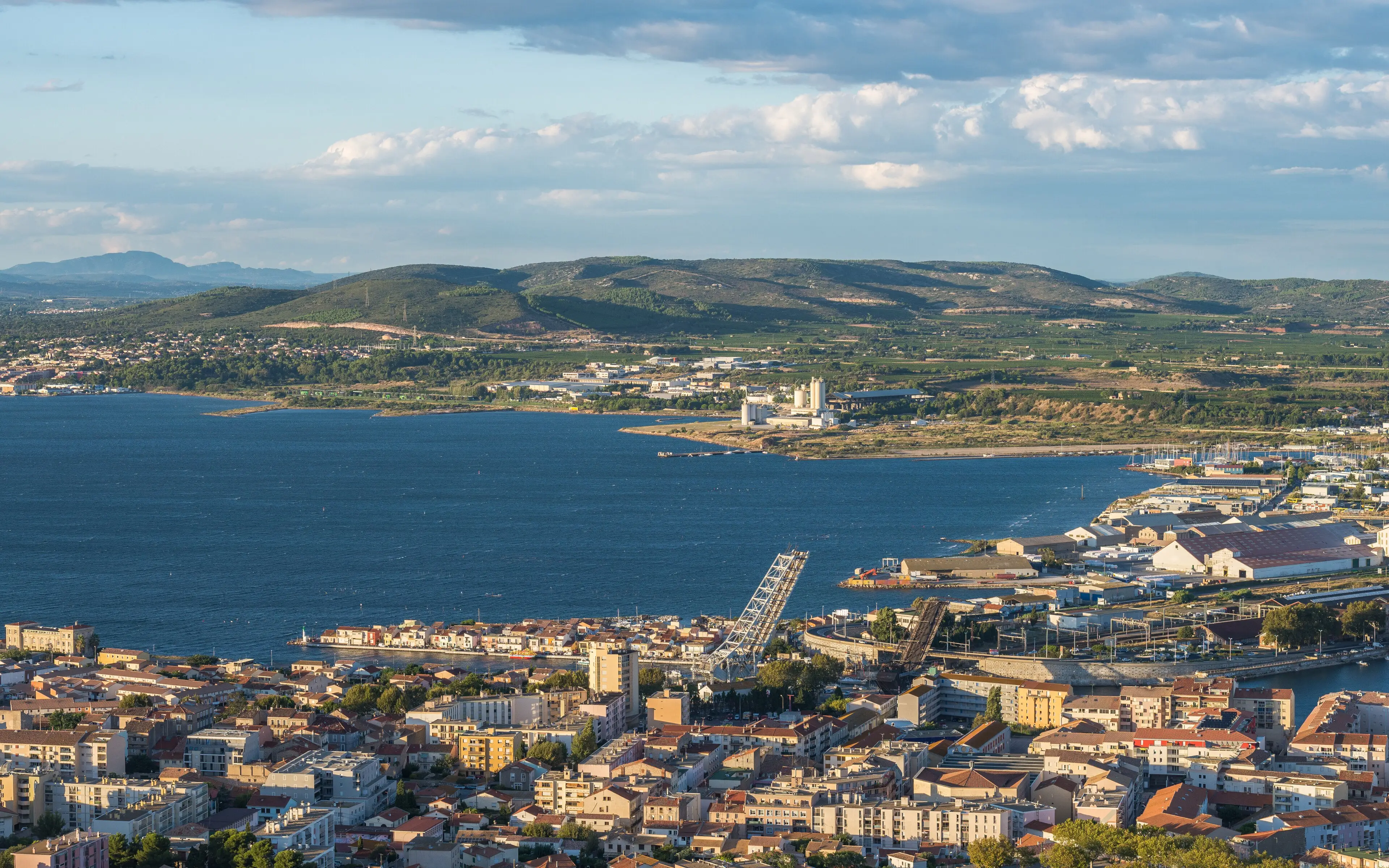 Sète and the Thau lagoon seen from Mont Saint-Clair, with La Pointe-Courte in the foreground